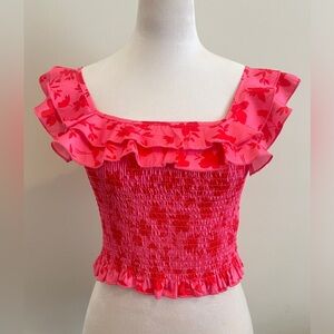 SHEIN NWOT Pink Smocked Ruffled Crop Top